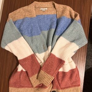 American Eagle Colorblock Tight Knitting Long Sleeve Cardigan Sweater
